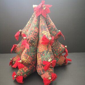 Material Stuffed 14" Tall 3D Christmas Tree w/ Bows & Jingle Bells